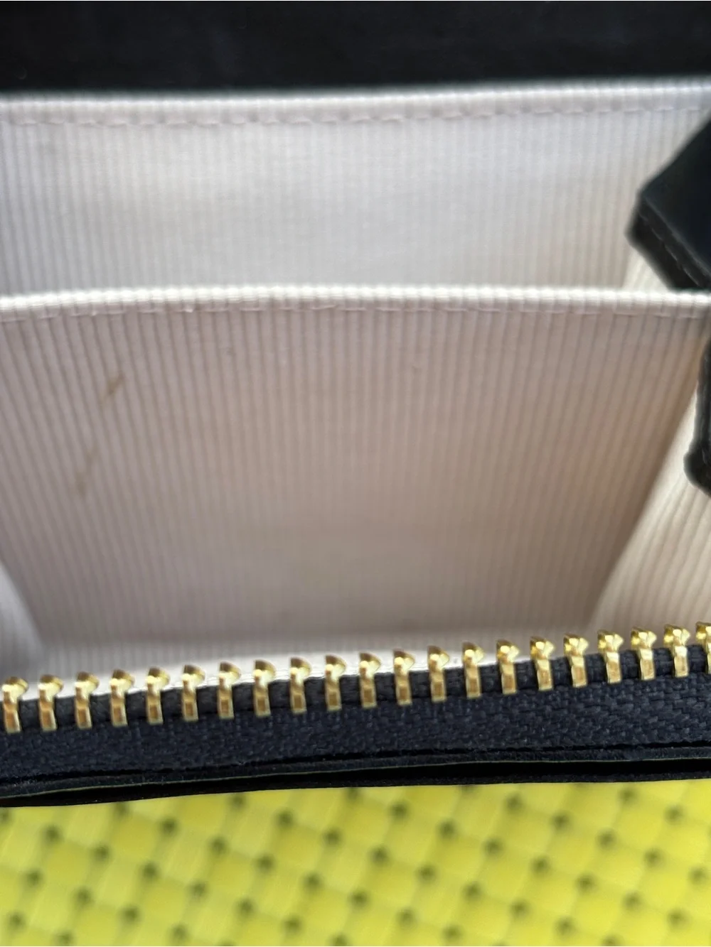 margot Black Leather Zip Card Case with Gold Pull
